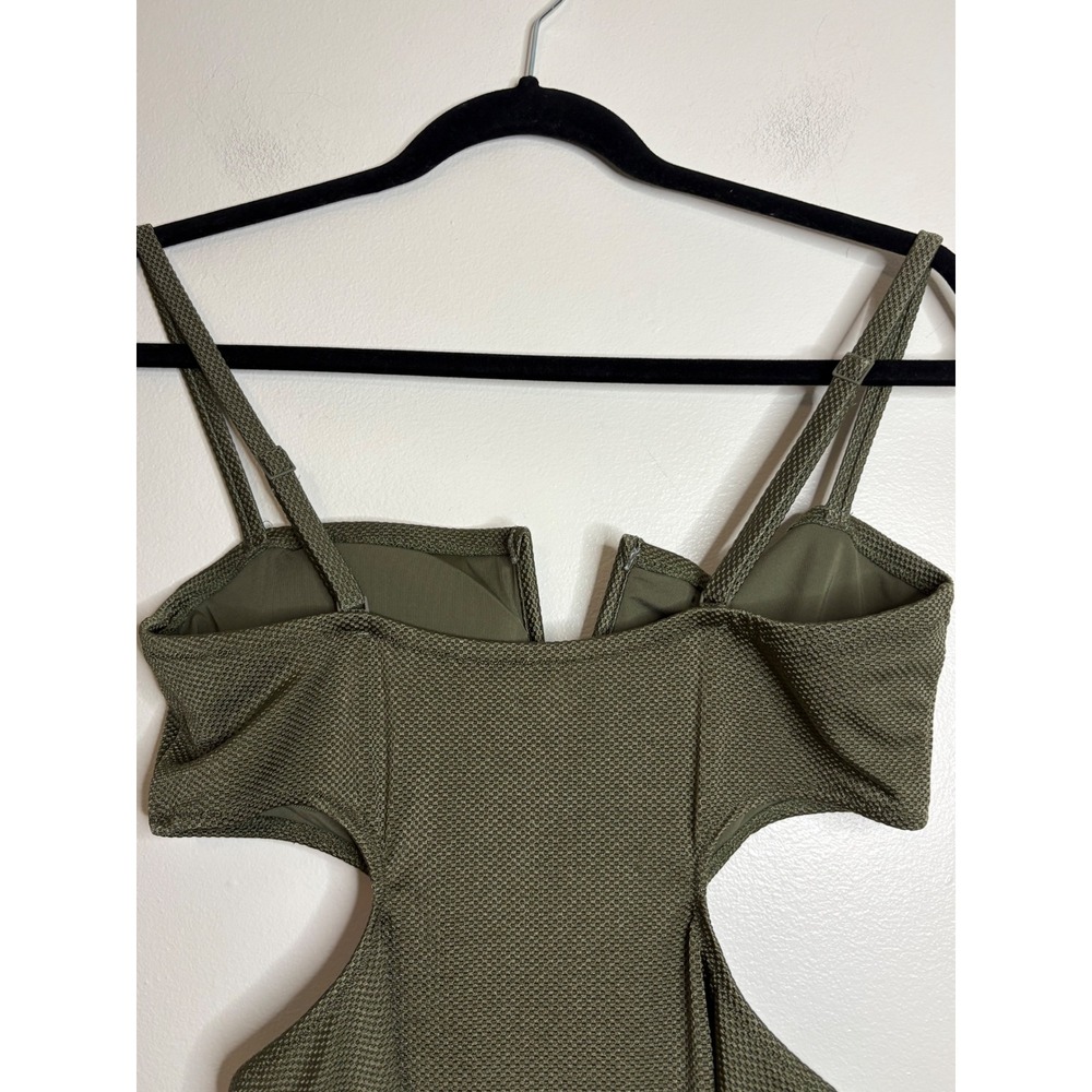 Aerie Real Good Olive Green Textured V-Wire Cut-Out One Piece Swimsuit Large - Picture 5 of 7